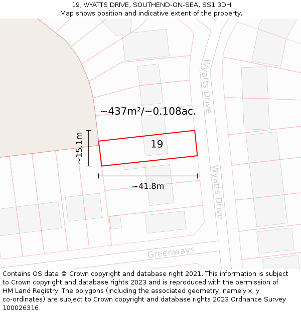 19, WYATTS DRIVE, SOUTHEND-ON-SEA, SS1 3DH: Plot and title map