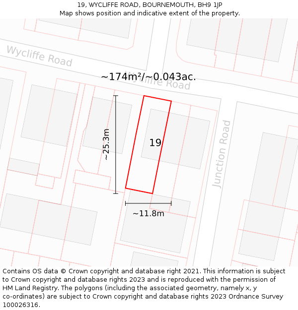 19, WYCLIFFE ROAD, BOURNEMOUTH, BH9 1JP: Plot and title map