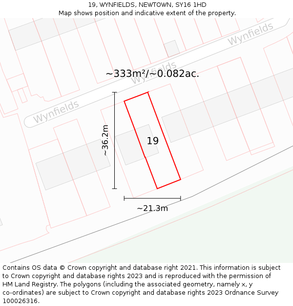19, WYNFIELDS, NEWTOWN, SY16 1HD: Plot and title map