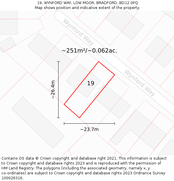 19, WYNFORD WAY, LOW MOOR, BRADFORD, BD12 0PQ: Plot and title map