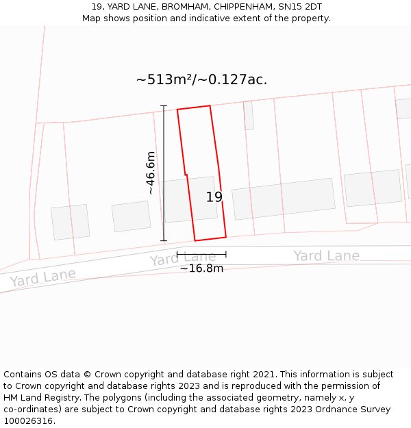 19, YARD LANE, BROMHAM, CHIPPENHAM, SN15 2DT: Plot and title map