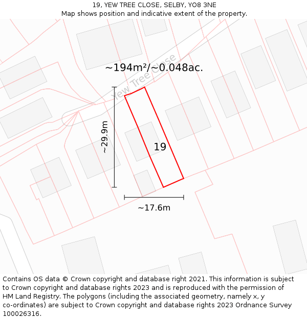 19, YEW TREE CLOSE, SELBY, YO8 3NE: Plot and title map