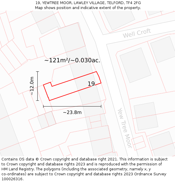 19, YEWTREE MOOR, LAWLEY VILLAGE, TELFORD, TF4 2FG: Plot and title map