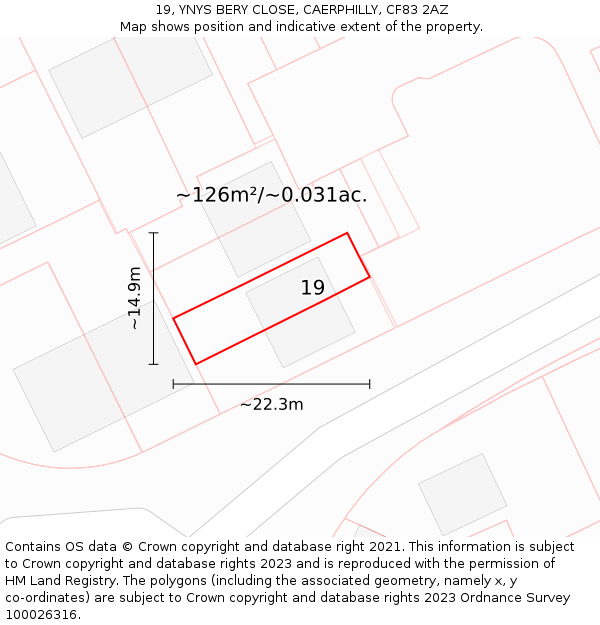 19, YNYS BERY CLOSE, CAERPHILLY, CF83 2AZ: Plot and title map