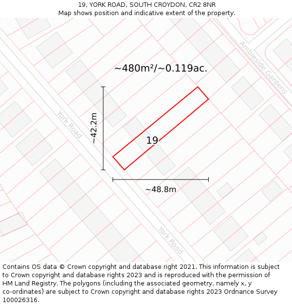 19, YORK ROAD, SOUTH CROYDON, CR2 8NR: Plot and title map
