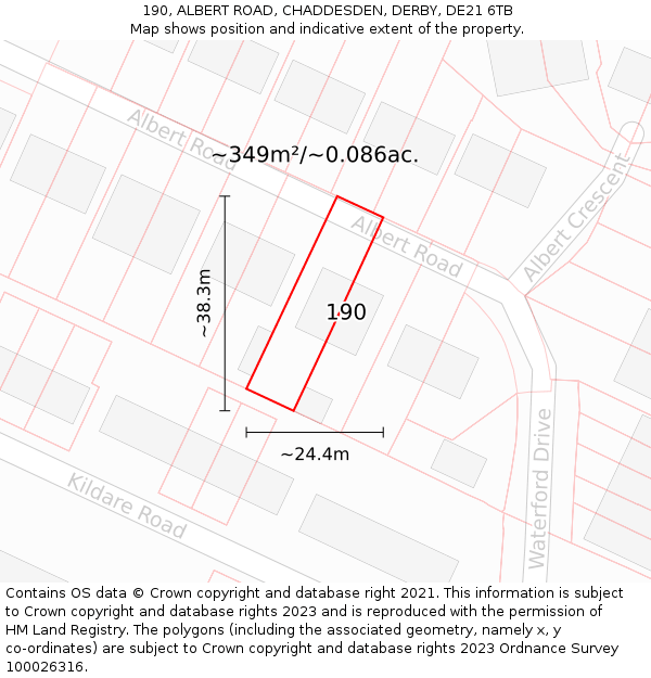 190, ALBERT ROAD, CHADDESDEN, DERBY, DE21 6TB: Plot and title map