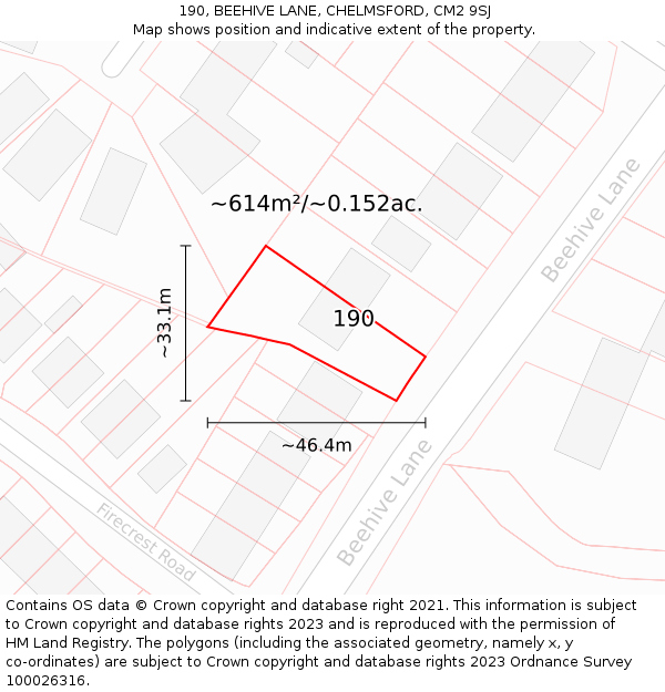 190, BEEHIVE LANE, CHELMSFORD, CM2 9SJ: Plot and title map