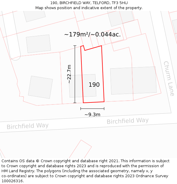 190, BIRCHFIELD WAY, TELFORD, TF3 5HU: Plot and title map