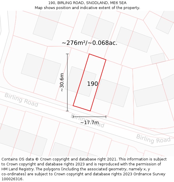 190, BIRLING ROAD, SNODLAND, ME6 5EA: Plot and title map