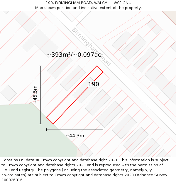 190, BIRMINGHAM ROAD, WALSALL, WS1 2NU: Plot and title map