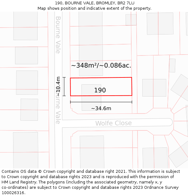 190, BOURNE VALE, BROMLEY, BR2 7LU: Plot and title map