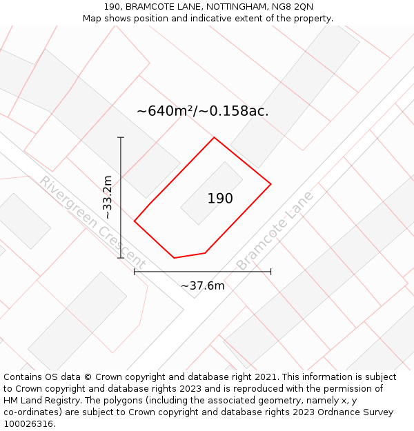 190, BRAMCOTE LANE, NOTTINGHAM, NG8 2QN: Plot and title map