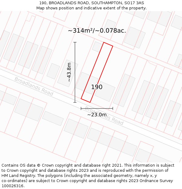 190, BROADLANDS ROAD, SOUTHAMPTON, SO17 3AS: Plot and title map