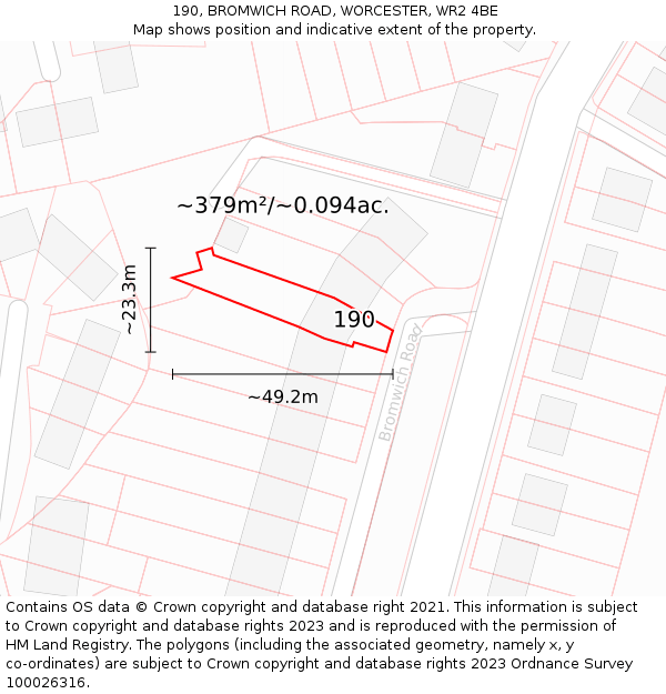 190, BROMWICH ROAD, WORCESTER, WR2 4BE: Plot and title map