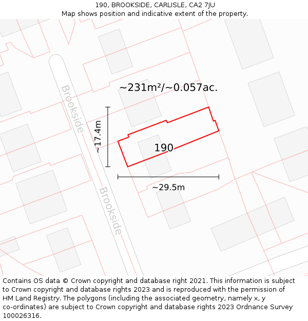 190, BROOKSIDE, CARLISLE, CA2 7JU: Plot and title map