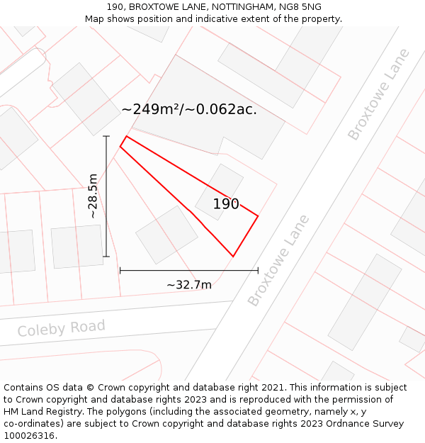 190, BROXTOWE LANE, NOTTINGHAM, NG8 5NG: Plot and title map