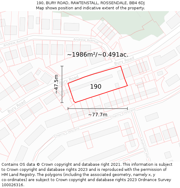 190, BURY ROAD, RAWTENSTALL, ROSSENDALE, BB4 6DJ: Plot and title map
