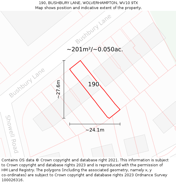 190, BUSHBURY LANE, WOLVERHAMPTON, WV10 9TX: Plot and title map