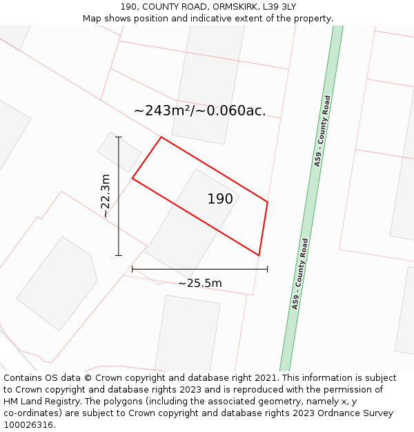 190, COUNTY ROAD, ORMSKIRK, L39 3LY: Plot and title map