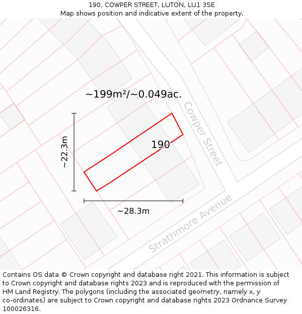 190, COWPER STREET, LUTON, LU1 3SE: Plot and title map