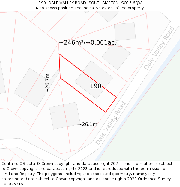 190, DALE VALLEY ROAD, SOUTHAMPTON, SO16 6QW: Plot and title map