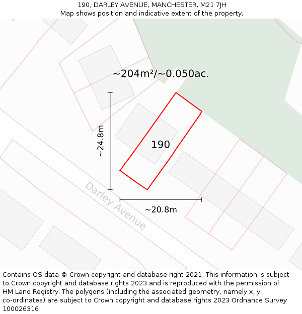 190, DARLEY AVENUE, MANCHESTER, M21 7JH: Plot and title map