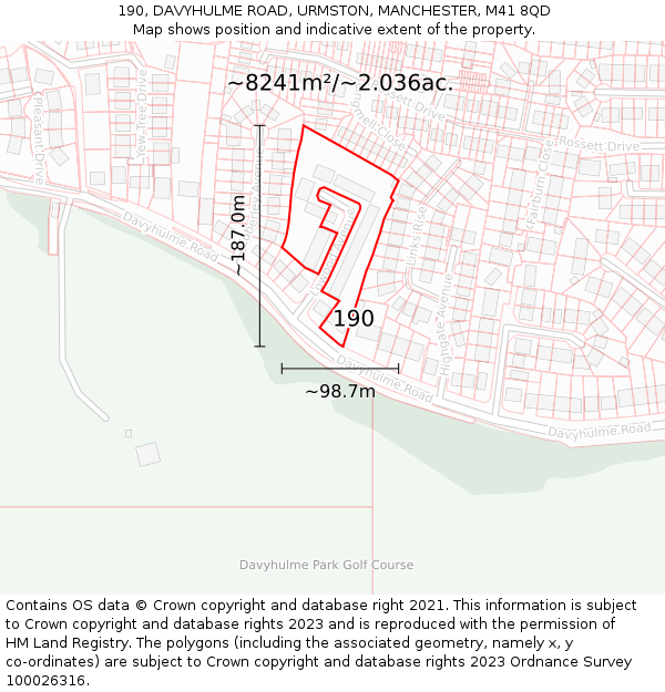 190, DAVYHULME ROAD, URMSTON, MANCHESTER, M41 8QD: Plot and title map