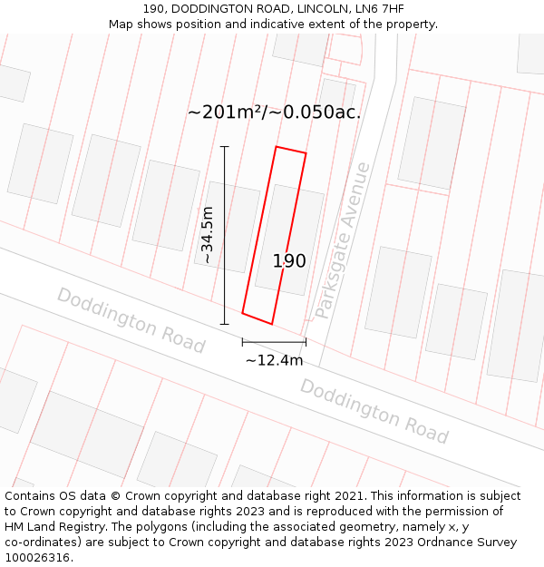 190, DODDINGTON ROAD, LINCOLN, LN6 7HF: Plot and title map