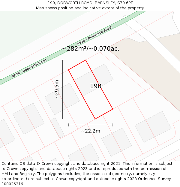 190, DODWORTH ROAD, BARNSLEY, S70 6PE: Plot and title map