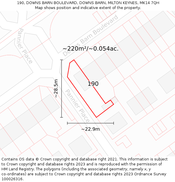 190, DOWNS BARN BOULEVARD, DOWNS BARN, MILTON KEYNES, MK14 7QH: Plot and title map