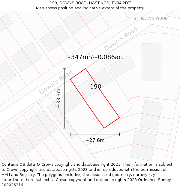 190, DOWNS ROAD, HASTINGS, TN34 2DZ: Plot and title map