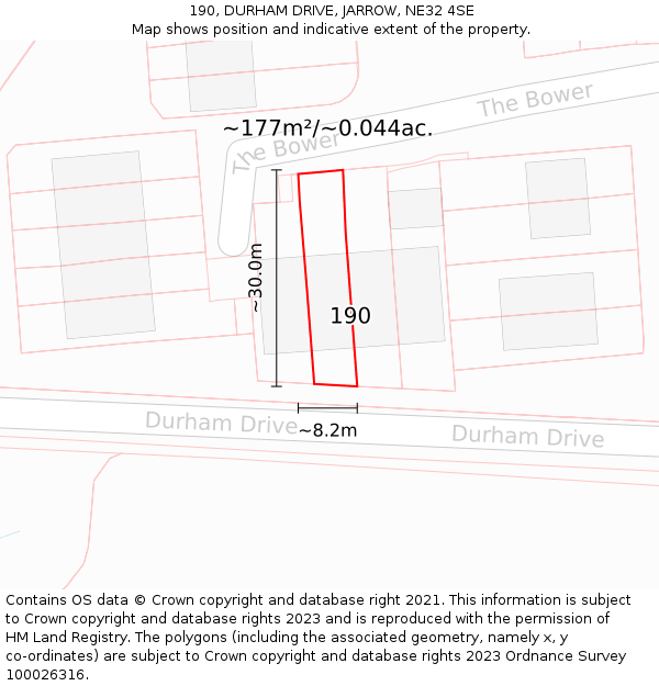190, DURHAM DRIVE, JARROW, NE32 4SE: Plot and title map
