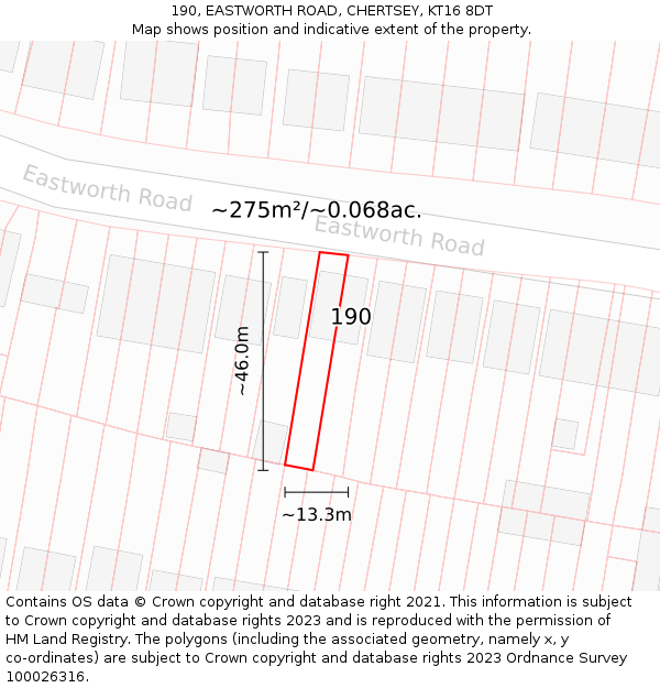 190, EASTWORTH ROAD, CHERTSEY, KT16 8DT: Plot and title map