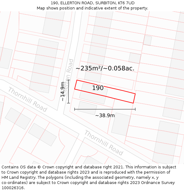 190, ELLERTON ROAD, SURBITON, KT6 7UD: Plot and title map