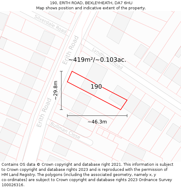 190, ERITH ROAD, BEXLEYHEATH, DA7 6HU: Plot and title map
