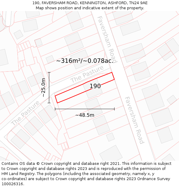 190, FAVERSHAM ROAD, KENNINGTON, ASHFORD, TN24 9AE: Plot and title map