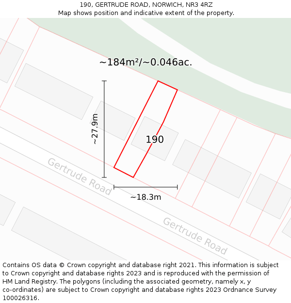 190, GERTRUDE ROAD, NORWICH, NR3 4RZ: Plot and title map