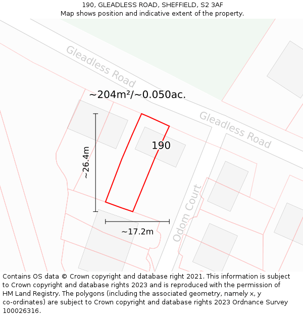 190, GLEADLESS ROAD, SHEFFIELD, S2 3AF: Plot and title map