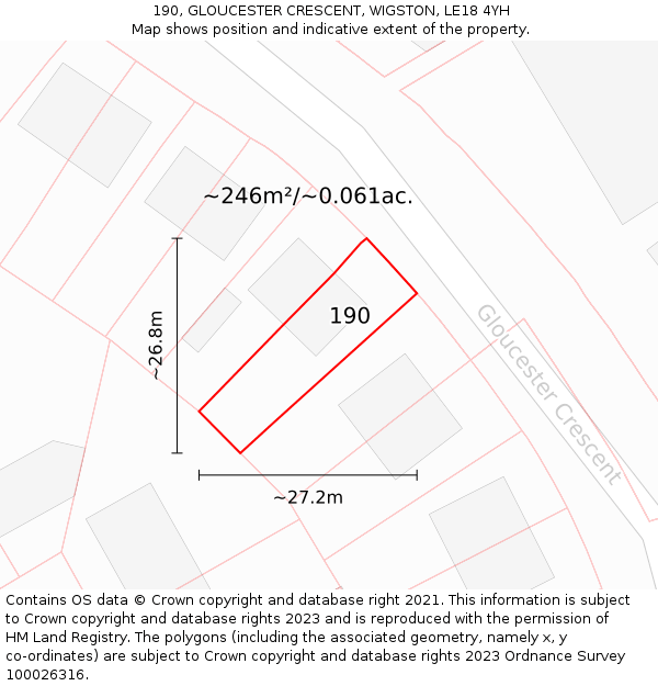 190, GLOUCESTER CRESCENT, WIGSTON, LE18 4YH: Plot and title map