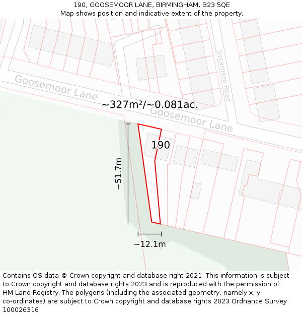 190, GOOSEMOOR LANE, BIRMINGHAM, B23 5QE: Plot and title map