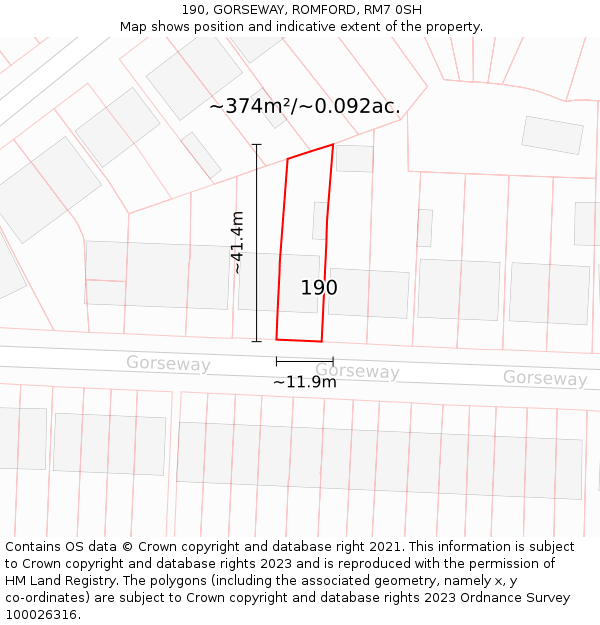 190, GORSEWAY, ROMFORD, RM7 0SH: Plot and title map
