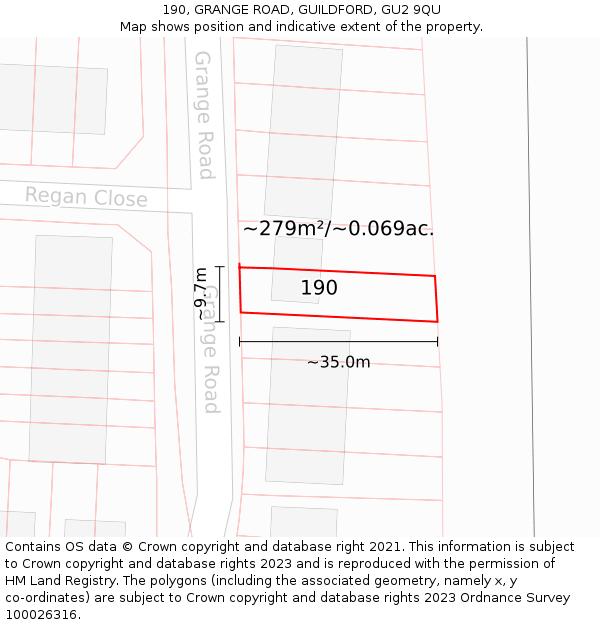 190, GRANGE ROAD, GUILDFORD, GU2 9QU: Plot and title map