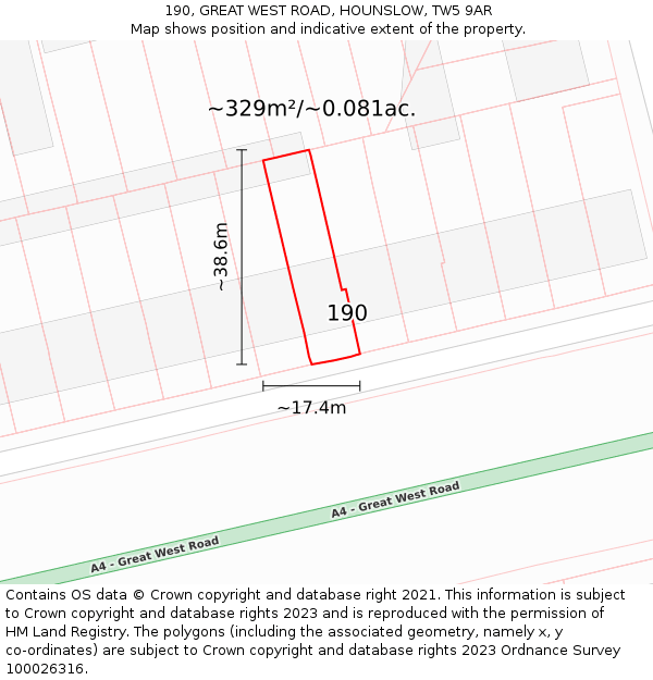190, GREAT WEST ROAD, HOUNSLOW, TW5 9AR: Plot and title map