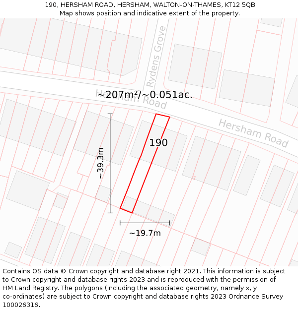 190, HERSHAM ROAD, HERSHAM, WALTON-ON-THAMES, KT12 5QB: Plot and title map