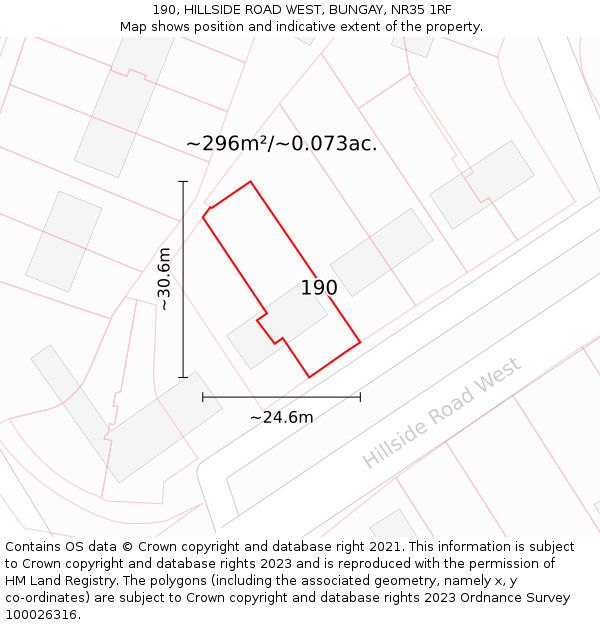 190, HILLSIDE ROAD WEST, BUNGAY, NR35 1RF: Plot and title map