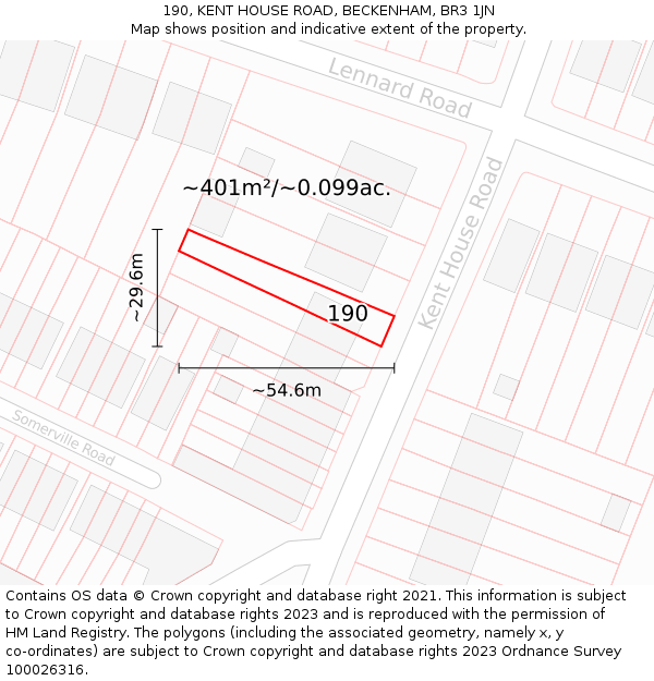 190, KENT HOUSE ROAD, BECKENHAM, BR3 1JN: Plot and title map