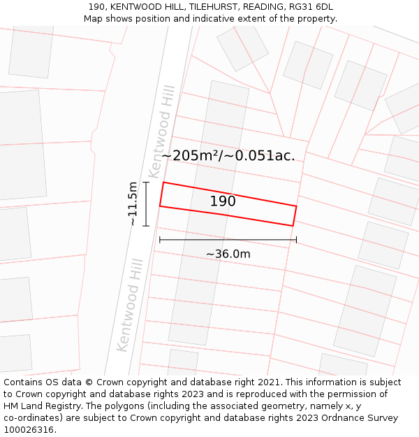 190, KENTWOOD HILL, TILEHURST, READING, RG31 6DL: Plot and title map