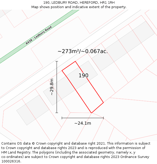 190, LEDBURY ROAD, HEREFORD, HR1 1RH: Plot and title map
