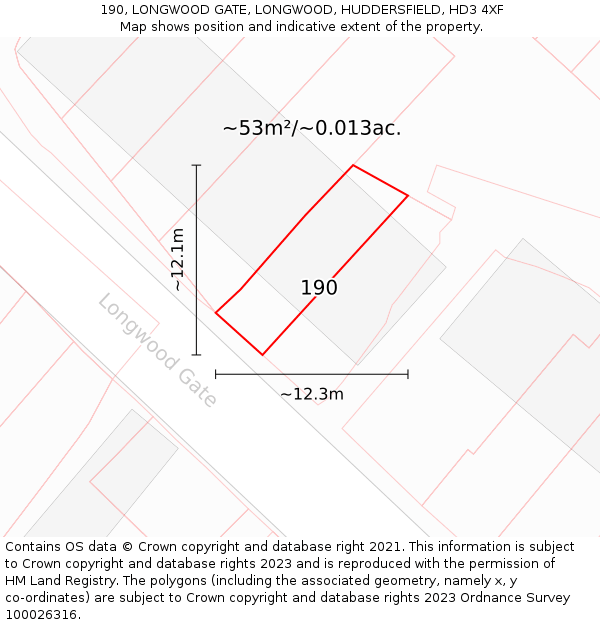 190, LONGWOOD GATE, LONGWOOD, HUDDERSFIELD, HD3 4XF: Plot and title map