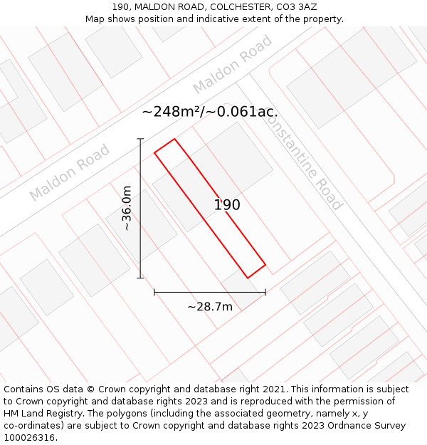 190, MALDON ROAD, COLCHESTER, CO3 3AZ: Plot and title map